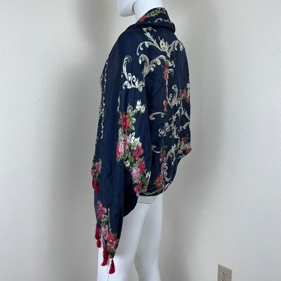 Johnny Was Size M Silk Tassel Wide Flared Sleeve Floral Mococo Boho Shrug Poncho - Picture 11 of 17